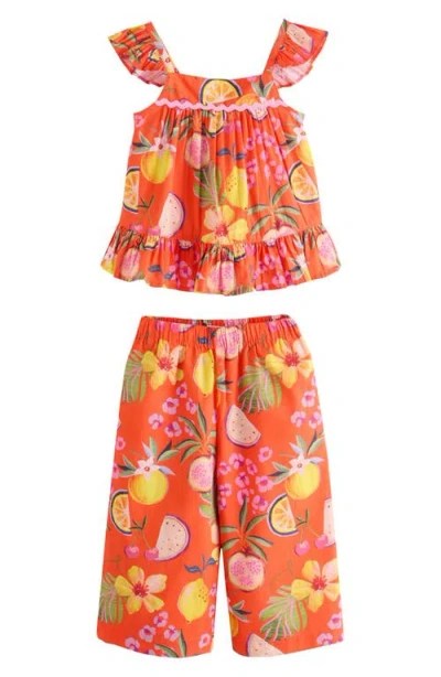 Next Babies'  Kids' Fruit Print Peplum Top & Wide Leg Pants Set In Orange