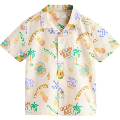 Next Kids' Fruit Print Short Sleeve Button-up Shirt In Black
