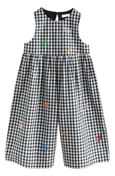 Next Kids' Gingham Embroidered Wide Leg Jumpsuit In Multi