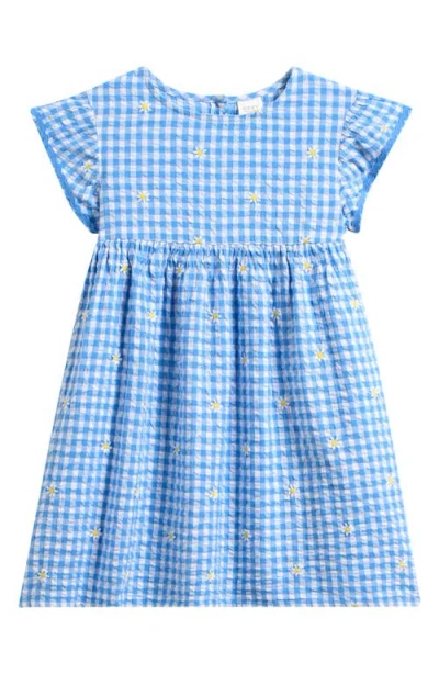 Next Kids' Gingham Floral Frill Dress In Blue
