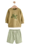 Next Kids' Graphic Cotton Sweatshirt & Gingham Shorts Set In Green