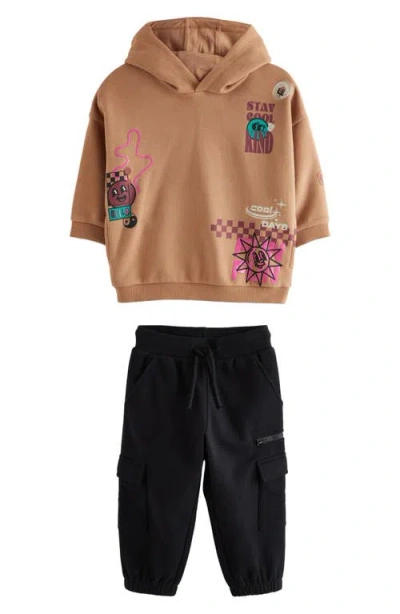 Next Kids' Graphic Hoodie & Cargo Joggers Set In Brown