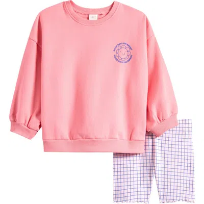Next Kids' Graphic Logo Sweater & Check Shorts Set In Pink