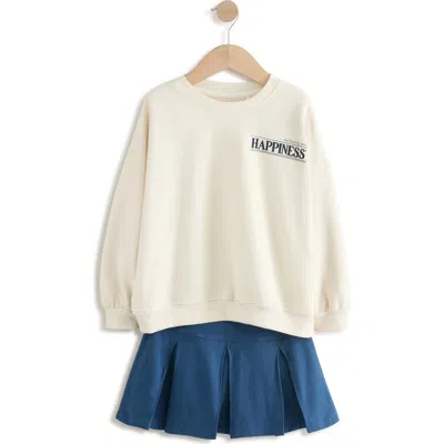 Next Kids' Graphic Sweatshirt & Pleated Skirt Set In Blue