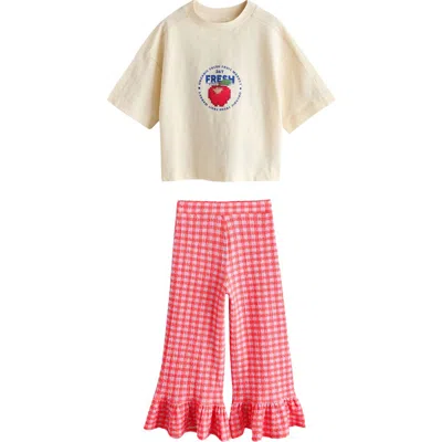 Next Kids' Graphic T-shirt & Frill Check Pants In Multi