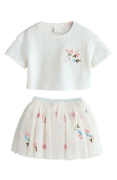 Next Kids' Graphic T-shirt & Tulle Skirt Set In White