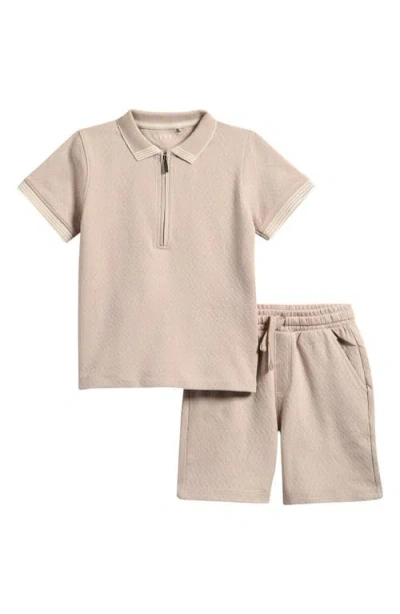 Next Kids' Half Zip Polo Shirt & Shorts Set In Neutral