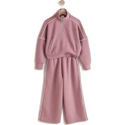 Next Kids' Half Zip Sweatshirt & Wide Leg Sweatpants Set In Pink