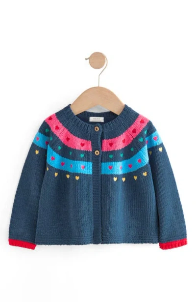 Next Kids' Heart Embroidered Cardigan In Blue