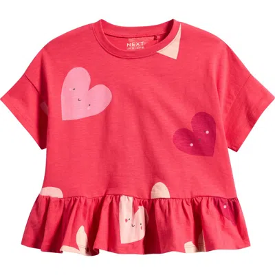 Next Babies'  Kids' Heart Peplum Cotton Graphic T-shirt In Red
