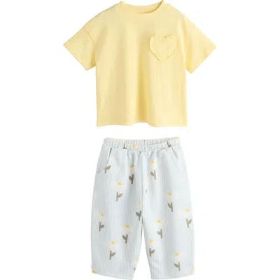 Next Kids' Heart Pocket T-shirt & Floral Pants Set In Yellow