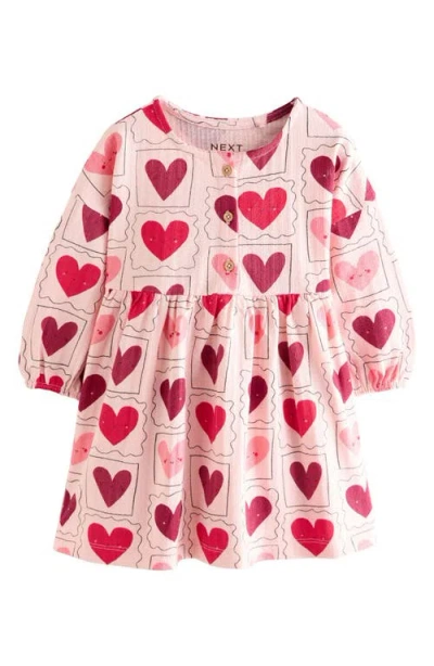 Next Babies'  Kids' Heart Print Cotton Jersey Dress In Pink