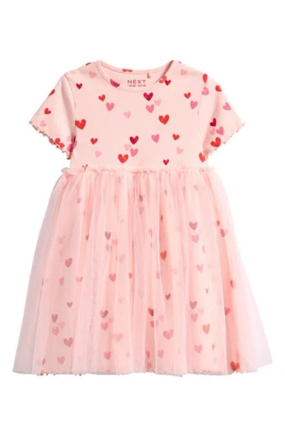 Next Babies'  Kids' Heart Print Mixed Media Dress In Pink