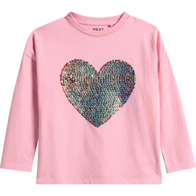 Next Kids' Heart Sequin Long Sleeve T-shirt In Pink