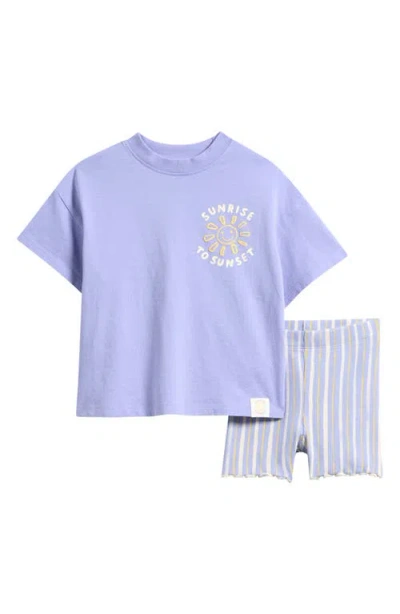 Next Babies'  Kids' Hello Sun Cotton Graphic T-shirt & Stripe Bike Shorts Set In Blue