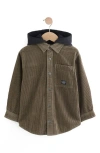 Next Kids' Hooded Corduroy Snap-up Shirt Jacket In Green