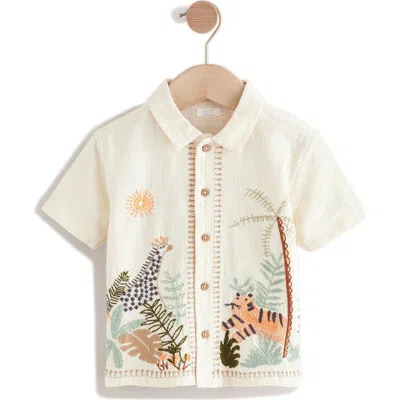 Next Kids' Jungle Embroidered Button-up Shirt In White