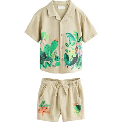 Next Kids' Jungle Print Camp Shirt & Shorts Set In Multi
