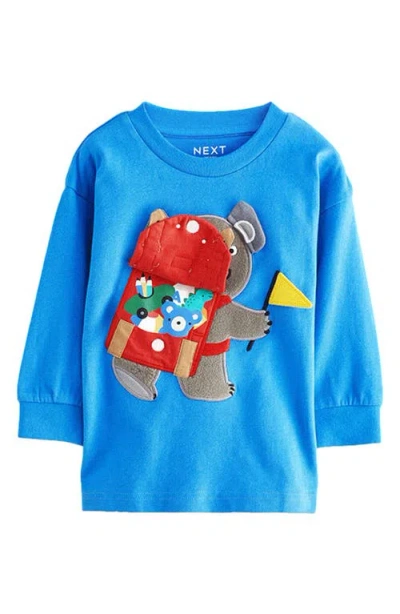 Next Kids' Koala Long Sleeve Cotton Graphic Pocket T-shirt In Blue