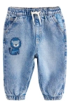 Next Kids' Laser Stripe Lion Jeans In Blue