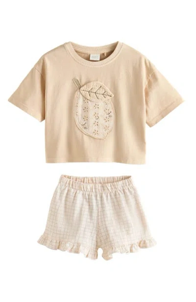 Next Kids' Lemon Appliqué T-shirt & Frill Shorts Set In Brown
