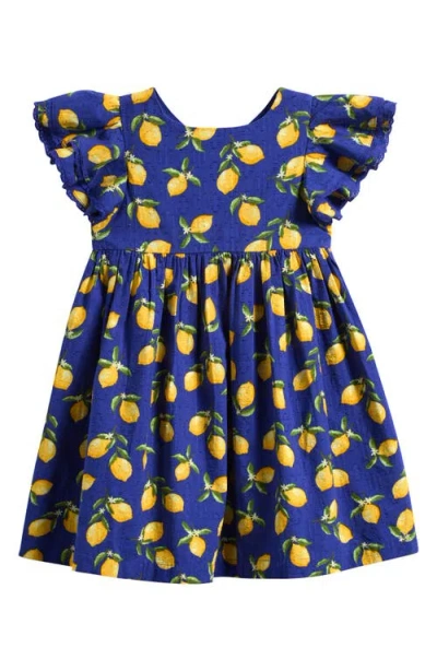 Next Kids' Lemon Flutter Sleeve Cotton Sundress In Blue