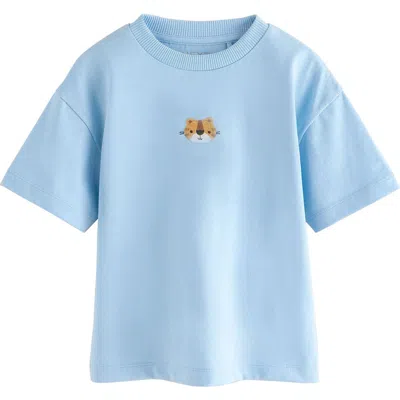 Next Kids' Lion Emblem Embroidered Cotton T-shirt In Blue