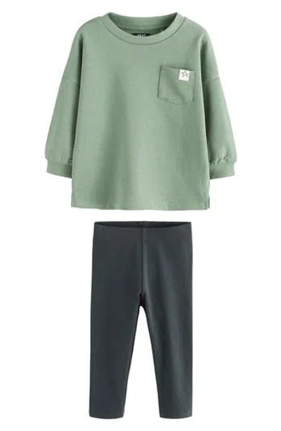 Next Kids' Long Sleeve Pocket T-shirt & Leggings Set In Green