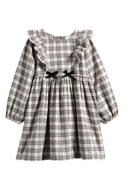 Next Kids' Long Sleeve Ruffle Plaid Dress In Gray