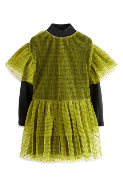 Next Kids' Long Sleeve Tiered Dress In Yellow