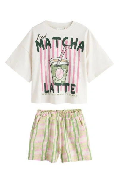 Next Kids' Matcha Graphic T-shirt & Shorts Set In White