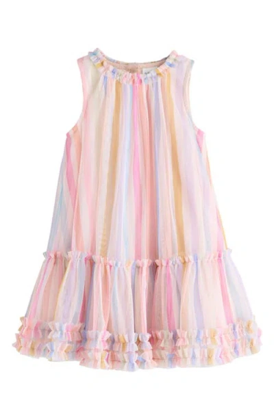 Next Babies'  Kids' Mesh Rainbow Stripe Dress In Multi