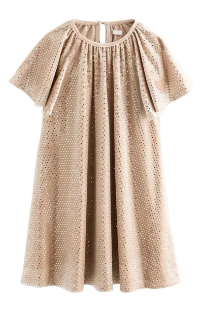 Next Kids' Metallic Dot Velvet Dress In Brown