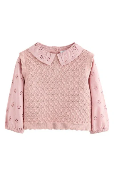 Next Kids' Mixed Media Cotton Sweater Vest In Pink