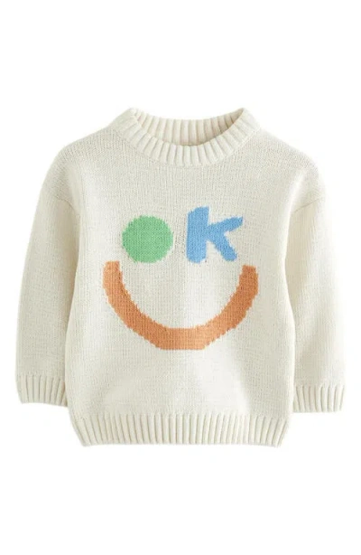 Next Babies'  Kids' Ok Smile Crewneck Sweater In Neutral