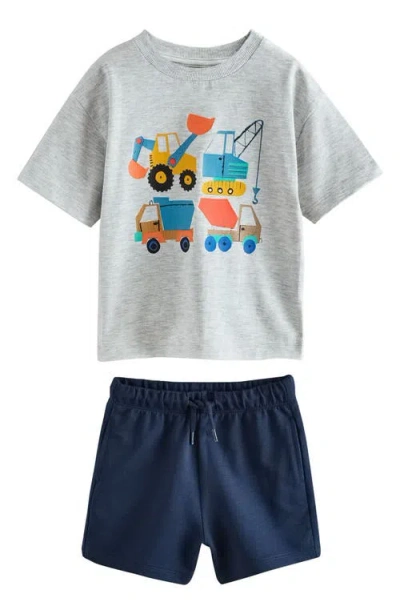 Next Kids' Oversize Construction Graphic T-shirt & Pull-on Shorts Set In Gray