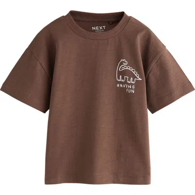 Next Kids' Oversize Dino Club Cotton Graphic T-shirt In Brown