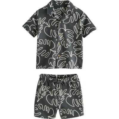 Next Kids' Palm Leaf Button-up Shirt & Shorts Set In Black