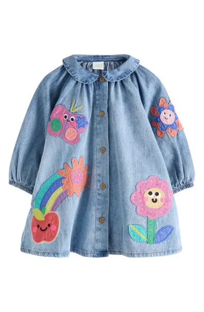 Next Kids' Patch Denim Dress In Blue