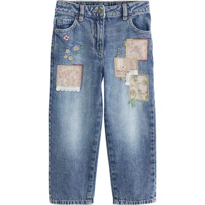 Next Kids' Patchwork Embroidery Straight Leg Jeans In Blue
