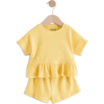 Next Kids' Peplum Cotton Rib T-shirt & Shorts Set In Yellow