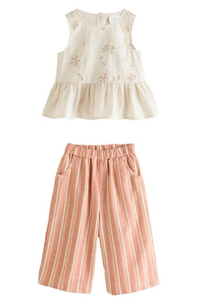 Next Babies'  Kids' Peplum Top & Ditsy Stripe Pants Set In Brown