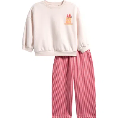 Next Kids' Pink Cake Graphic Sweatshirt & Barrel Leg Joggers In Multi