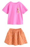 Next Kids' Pink Flaningo Cotton Top & Skirt Set In Multi
