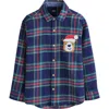 Next Kids' Plaid Santa Bear Appliqué Cotton Button-up Shirt In Blue