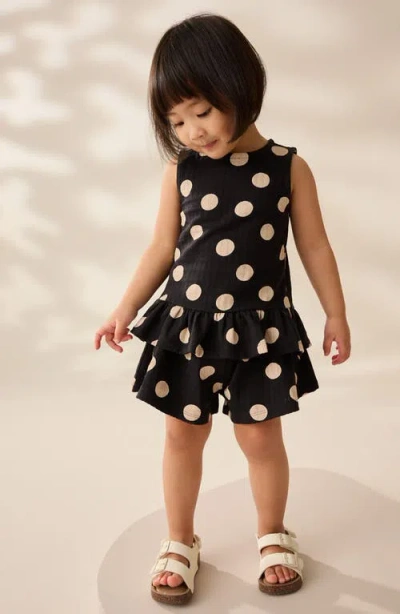 Next Kids' Polka Dot Cotton Top & Shorts Set In Black