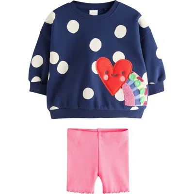 Next Kids' Polka Dot Sweatshirt & Bike Shorts Set In Blue
