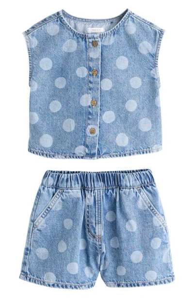 Next Kids' Polka Dot Tank & Denim Shorts Set In Blue