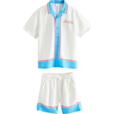 Next Kids' Postcard Print Camp Shirt & Drawstring Shorts Set In White