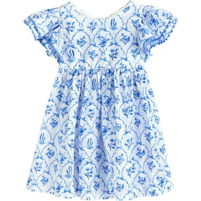 Next Kids' Pretty Angel Rickrack Trim Flutter Sleeve Clip Dot Cotton Dress In Blue